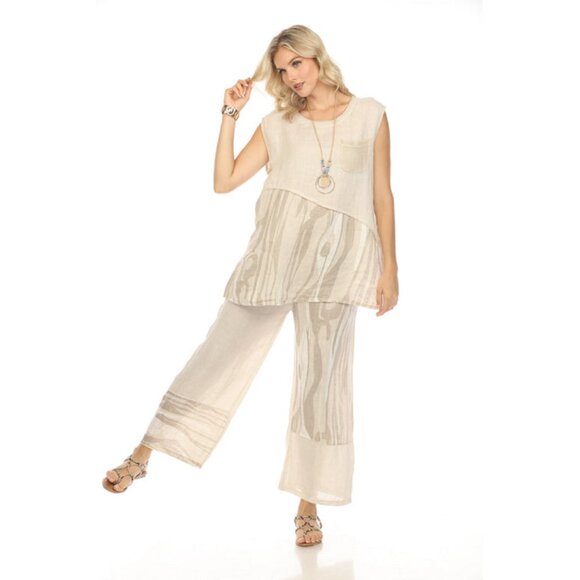 Beige Abstract Print Wide Leg Pant - Picture 3 of 4